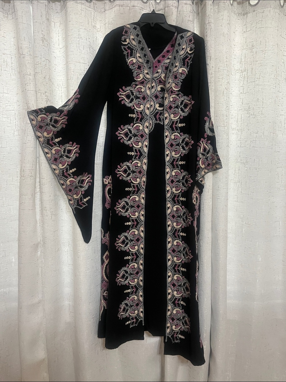 Black Long Sleeve Embroidered Maxi Dress